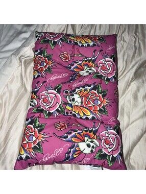 Ed Hardy Crate Pet Mat Pink Skull Wings Roses Embossed 25”x 16” New